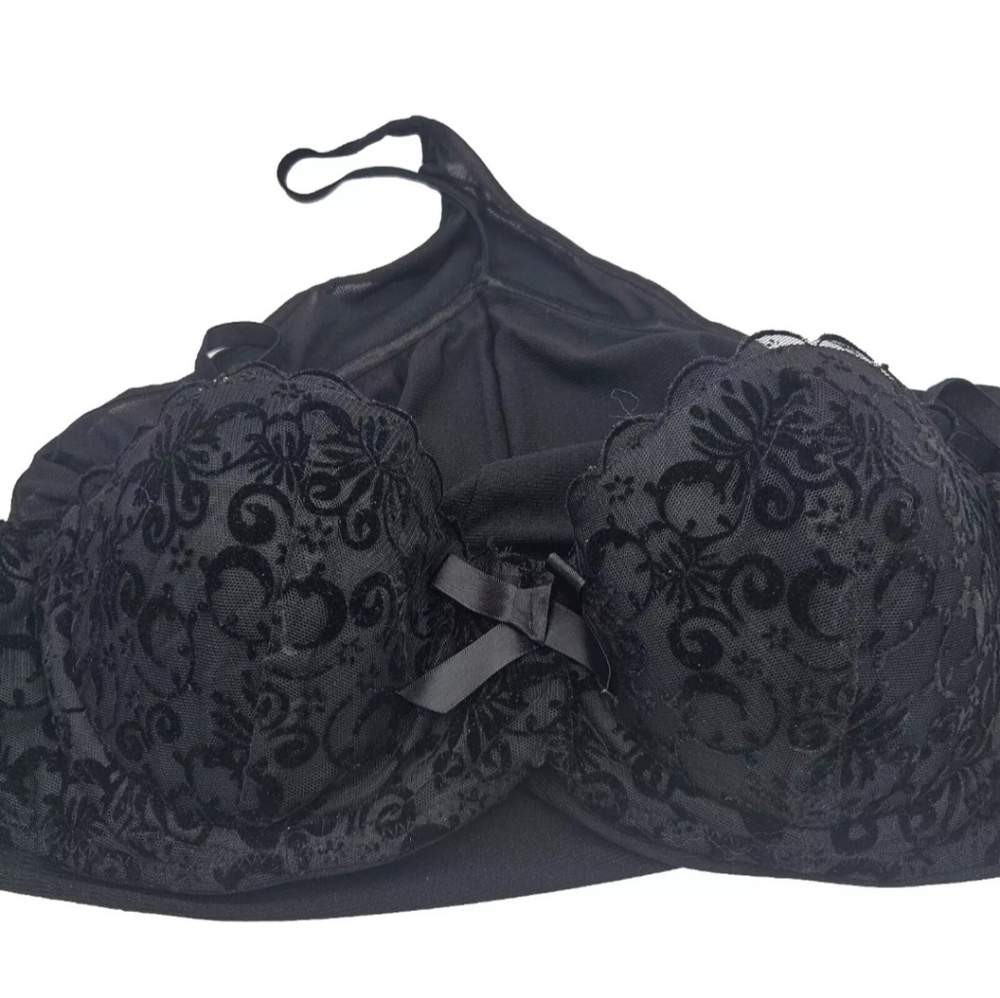 Ambrielle Black Flocked Lace Thong G String Bodysuit Size XL Sexy